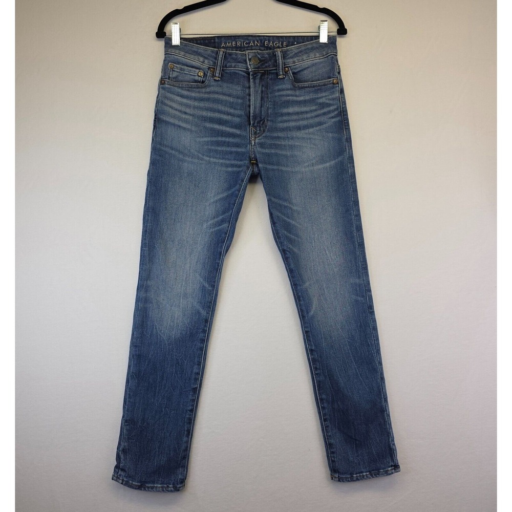 American Eagle Jeans Men 29x30 Blue Slim Straight Distressed Medium Wash Stretch